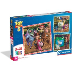 Clementoni - Puzzle 3x48 Pezzi Supercolor, per Bambini 4+ Anni, Illustrazione Disney Pixar Toy Story 5, Idea Regalo, Square Box