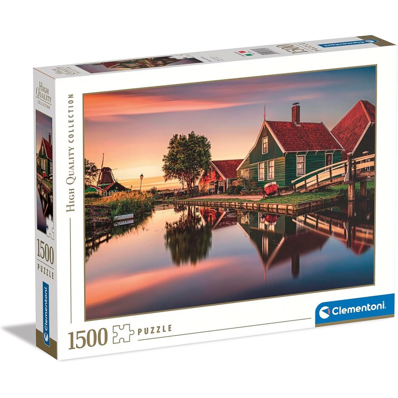 Clementoni Collection Puzzle 1500 Pezzi, Illustrazione Paesaggio Zaanse Schans Olanda al Tramonto, Idea Regalo, Made in Italy, 