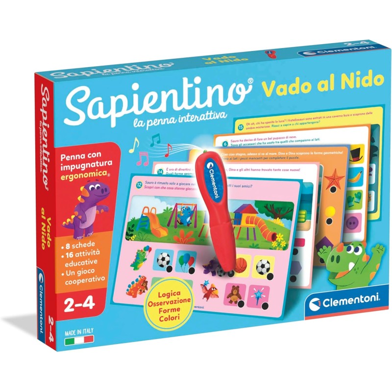 Clementoni - Sapientino La Penna Interattiva, Vado al Nido, Schede Educative e Penna Parlante, Gioco Educativo 2 Anni, Elettron