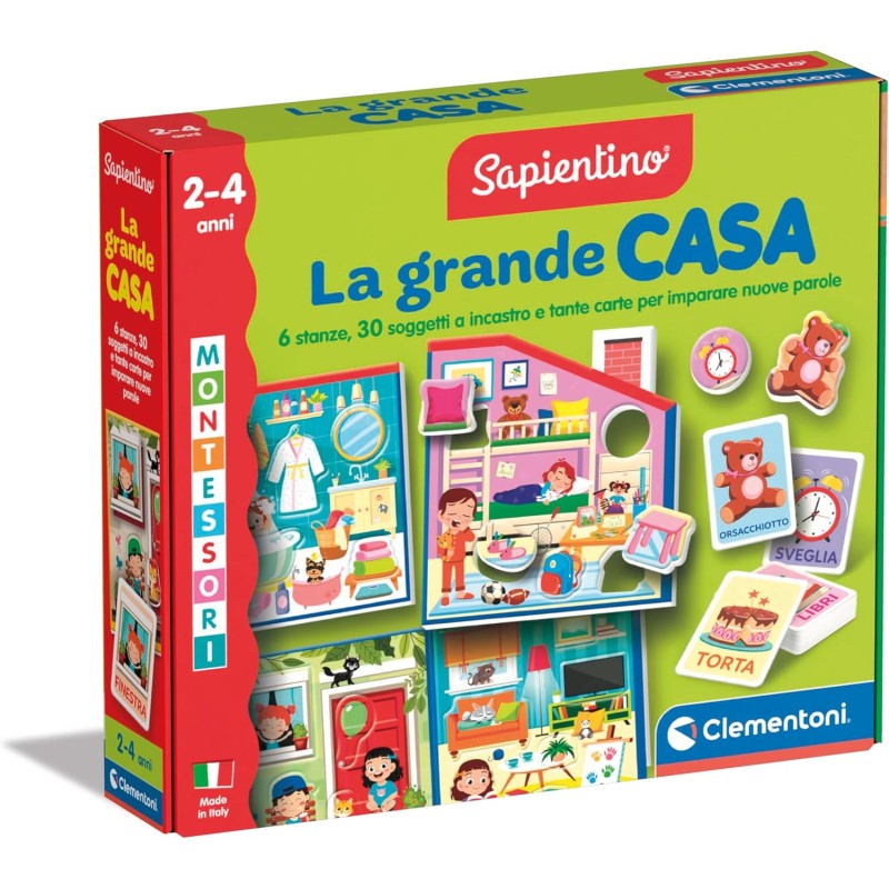 Clementoni - Sapientino Montessori La Grande Casa, Gioco Educativo Bambini 2-4 Anni, Stimola Linguaggio, Manualità e Coordinazi