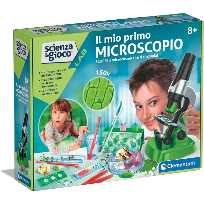 Clementoni - 19347 - Scienza E Gioco Lab - Il Mio Primo Microscopio - Laboratorio Microscopio Ottico 150X, Esperimenti Scientif