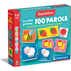 Clementoni - Sapientino Montessori Le Mie Prime 100 Parole, Gioco Educativo Bambini 1-3 Anni con 54 Puzzle a Incastro per Impar