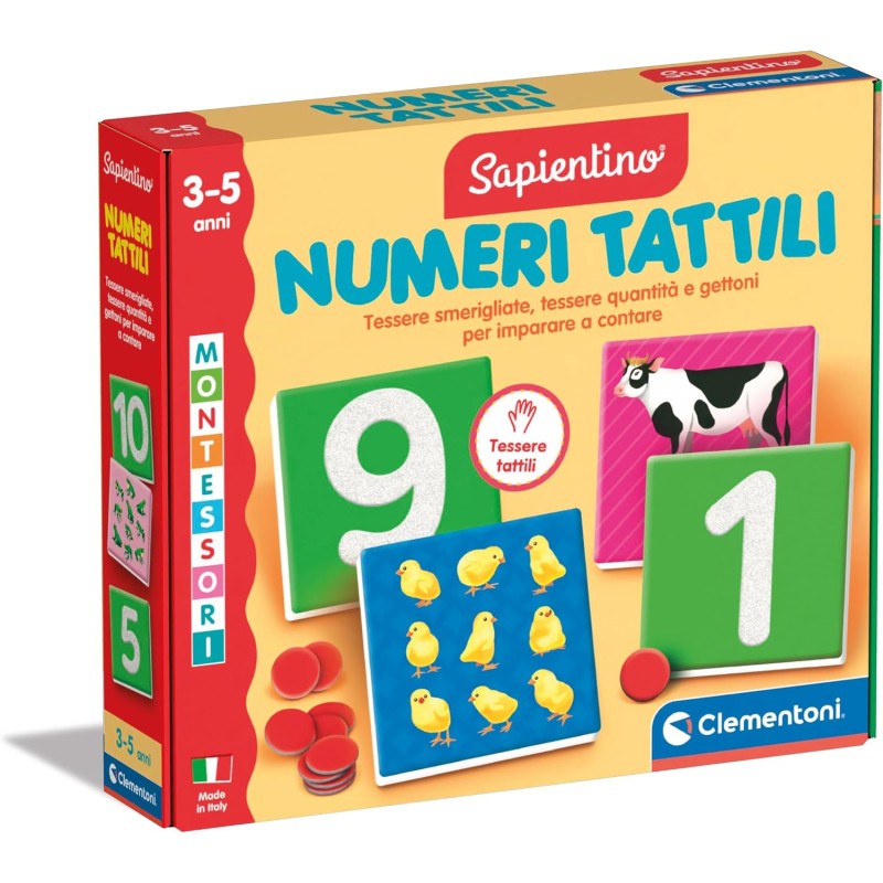 Clementoni Sapientino Montessori - Numeri Tattili, Gioco Educativo Metodo Montessoriano per Bambini 3-5 Anni con Flashcards per