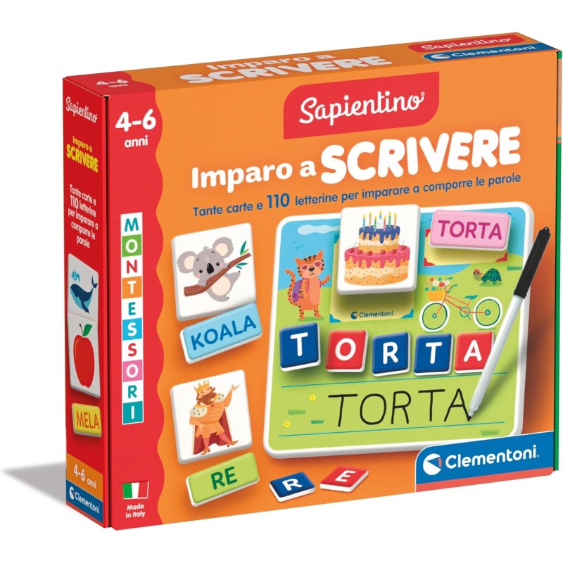 Clementoni Sapientino Montessori - Imparo a Scrivere, Gioco Educativo Bambini 4-6 Anni, Lavagnette Riscrivibili per Sviluppare 