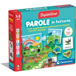 Clementoni Sapientino Montessori - Parole in Fattoria, Gioco Educativo con Puzzle Animali Sagomati per Bambini 1-3 Anni, Svilup
