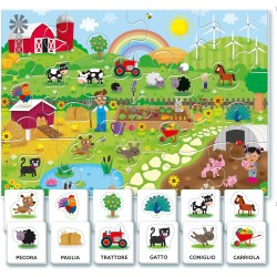 Clementoni Sapientino Montessori - Parole in Fattoria, Gioco Educativo con Puzzle Animali Sagomati per Bambini 1-3 Anni, Svilup