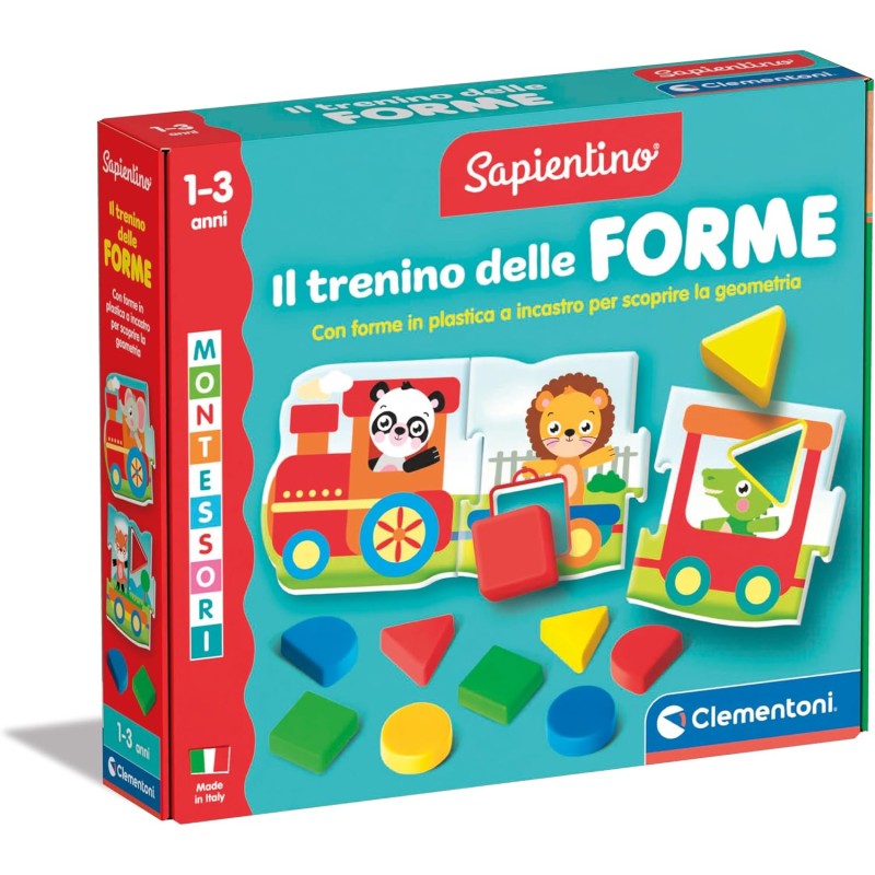 Clementoni Sapientino Montessori - Il Trenino delle Forme, Gioco Educativo per Bambini 1-3 Anni, Puzzle a Incastro per Riconosc