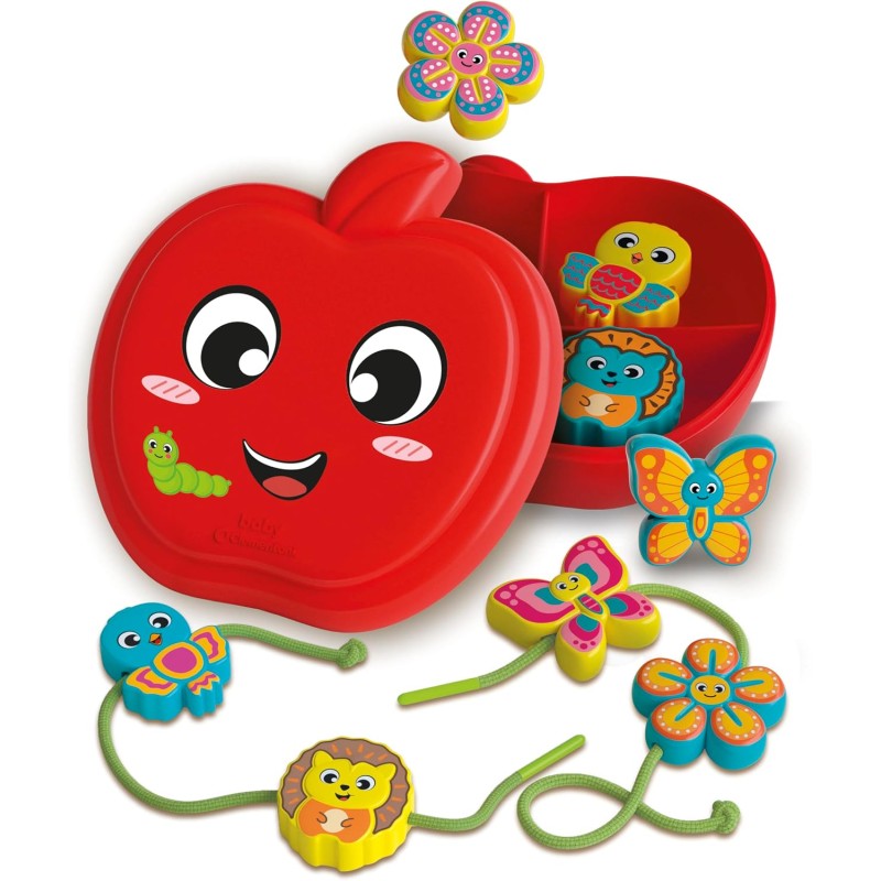 Clementoni Baby Happy Apple & Friends, Gioco Montessori da Infilare, attività Educativa Bambini 18+ Mesi, Stimola Manualità