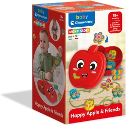 Clementoni Baby Happy Apple & Friends, Gioco Montessori da Infilare, attività Educativa Bambini 18+ Mesi, Stimola Manualità