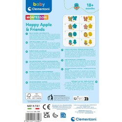 Clementoni Baby Happy Apple & Friends, Gioco Montessori da Infilare, attività Educativa Bambini 18+ Mesi, Stimola Manualità