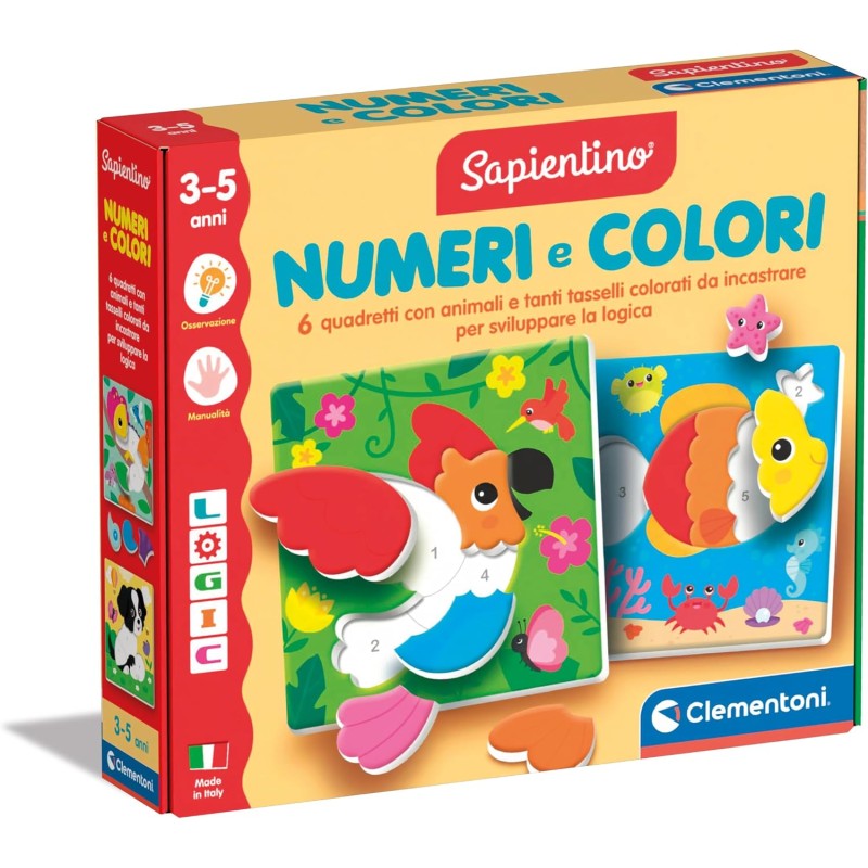 Clementoni Sapientino - Logic Numeri e Colori, Gioco Educativo Bambini 3-5 Anni con Puzzle a Incastro per Riconoscere Cifre e C