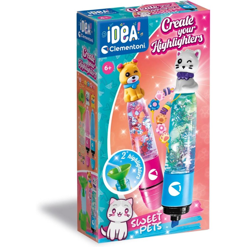 Clementoni Idea - Create Your Highlighters: Sweet Pets, Laboratorio degli Evidenziatori Personalizzati, Kit Creativo per Bambin