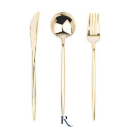 Set di Posate in Plastica 22 cm Riutilizzabili Oro Metallizzato 18 pz