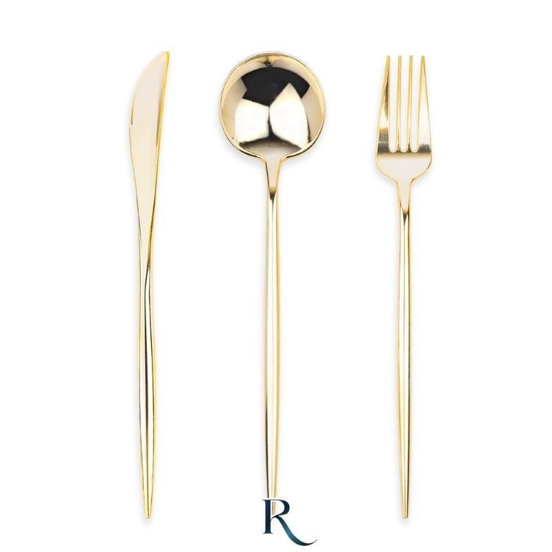 Set di Posate in Plastica 22 cm Riutilizzabili Oro Metallizzato 18 pz