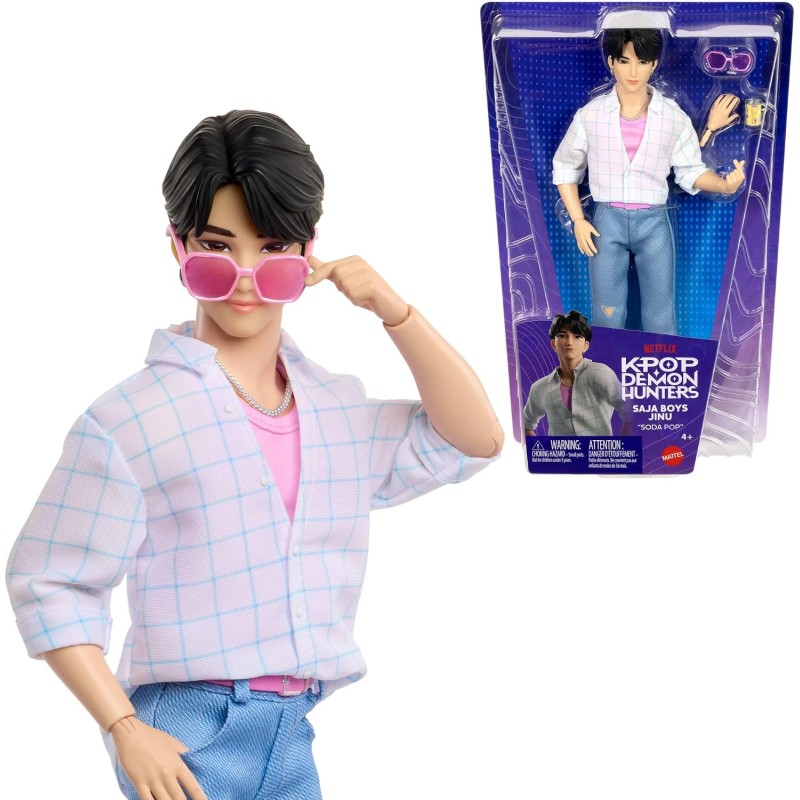 Mattel KPop Demon Hunters - Jinu dei Saja Boys, bambola con outfit da performance per la canzone "Soda Pop", accessori 