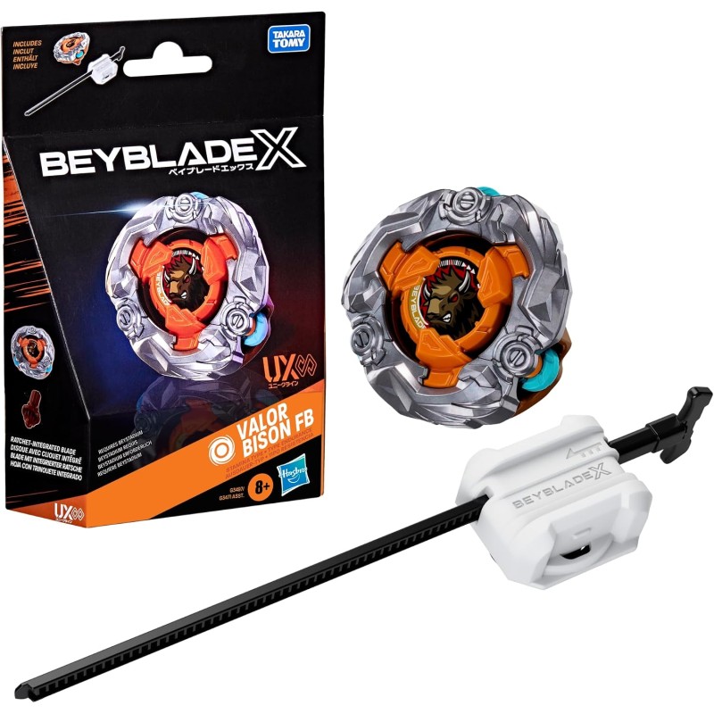 Hasbro Beyblade X, Set Starter Pack Valor Bison FB UX Infinity, Trottola bey di Resistenza e Lanciatore, Trottole da Combattime
