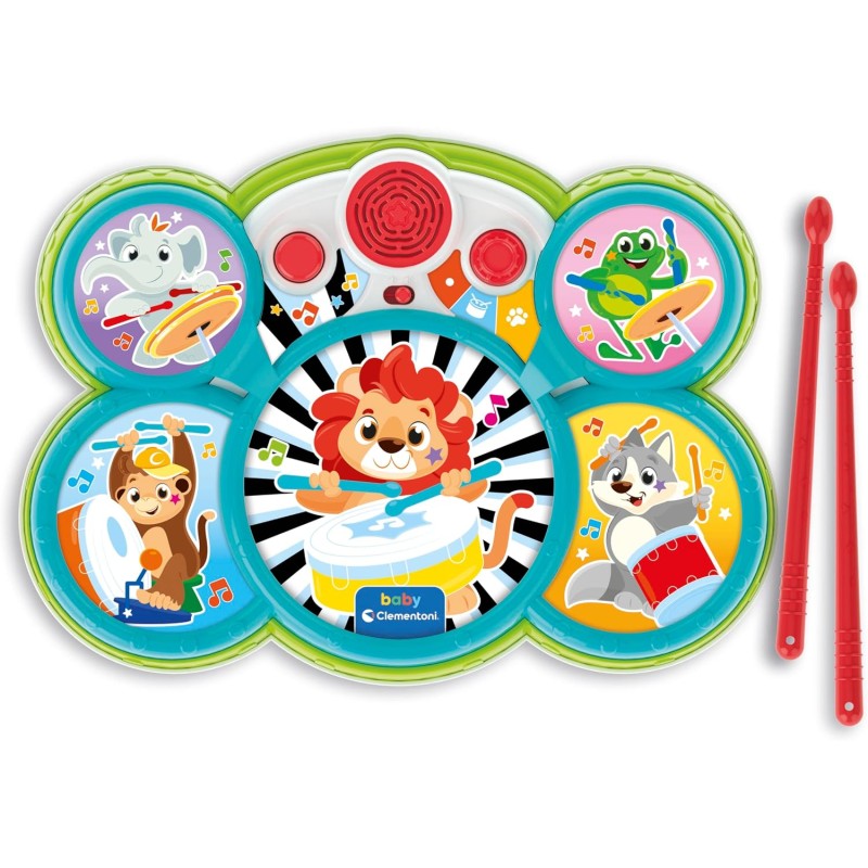 Clementoni Baby - Batteria degli Animali, Strumento Musicale Elettronico 18+ Mesi, 10 Basi Musicali e Suoni Realistici, Svilupp