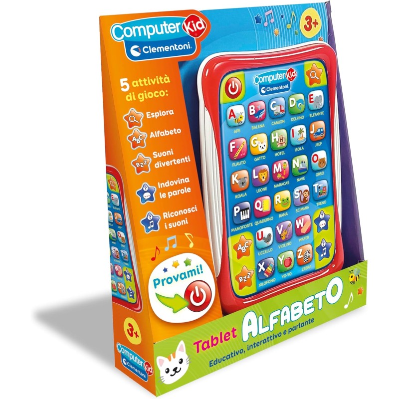 Clementoni - Computer Kid - Tablet Alfabeto, Gioco Educativo Parlante 3+ Anni, 5 Modalità di Gioco e 30 Tasti Interattivi, Impa