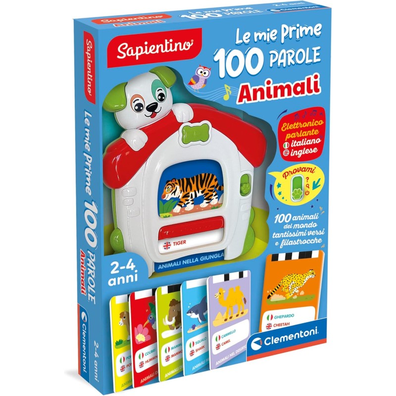 Clementoni Sapientino - Le Mie Prime 100 Parole Animali, Gioco Educativo Elettronico, Bambini 2-4 Anni, 50 Carte Double-Face in