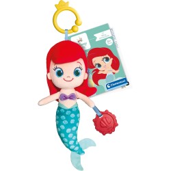 Clementoni Disney Baby - Princess Feature Plush Ariel, Bambola Peluche da Viaggio Neonati 0+ Anni, Stimolazione Sensoriale con 
