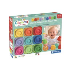 Clementoni Soft Clemmy - Magic Rainbow 20 Blocks Set, 20 Mattoncini Morbidi per Bambini 6-36 Mesi, Gioco Prima Infanzia, Lavabi