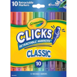 CRAYOLA Clicks – 10 Pennarelli Lavabili Retrattili Senza Cappuccio, Punta Conica 2 in 1 per Tratti Sottili e Spessi, per Scuola