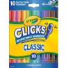 CRAYOLA Clicks – 10 Pennarelli Lavabili Retrattili Senza Cappuccio, Punta Conica 2 in 1 per Tratti Sottili e Spessi, per Scuola