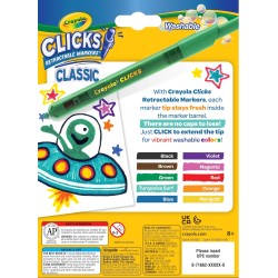 CRAYOLA Clicks – 10 Pennarelli Lavabili Retrattili Senza Cappuccio, Punta Conica 2 in 1 per Tratti Sottili e Spessi, per Scuola