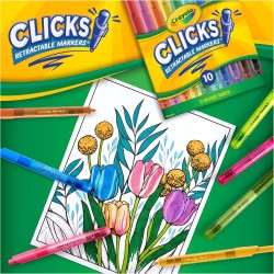 CRAYOLA Clicks – 10 Pennarelli Lavabili Retrattili Senza Cappuccio, Punta Conica 2 in 1 per Tratti Sottili e Spessi, per Scuola