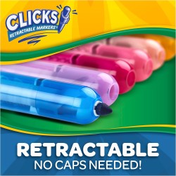 CRAYOLA Clicks – 10 Pennarelli Lavabili Retrattili Senza Cappuccio, Punta Conica 2 in 1 per Tratti Sottili e Spessi, per Scuola