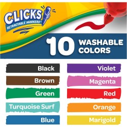 CRAYOLA Clicks – 10 Pennarelli Lavabili Retrattili Senza Cappuccio, Punta Conica 2 in 1 per Tratti Sottili e Spessi, per Scuola