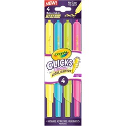 CRAYOLA Clicks – 4 Evidenziatori Lavabili Retrattili Senza Cappuccio, Colori Neon ad Alta Visibilità, Punta Multi-Tratto, per S