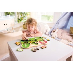 Hape Puzzle in legno da fattoria, puzzle in legno con manopole per bambini, giocattolo educativo tutto intorno alla fattoria, g