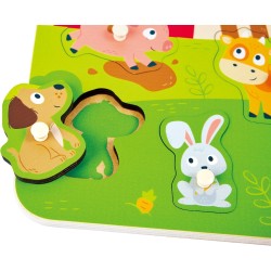 Hape Puzzle in legno da fattoria, puzzle in legno con manopole per bambini, giocattolo educativo tutto intorno alla fattoria, g