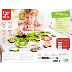 Hape Puzzle in legno da fattoria, puzzle in legno con manopole per bambini, giocattolo educativo tutto intorno alla fattoria, g