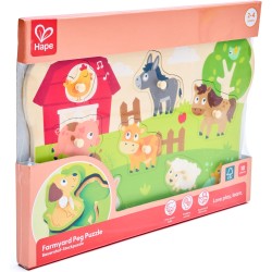 Hape Puzzle in legno da fattoria, puzzle in legno con manopole per bambini, giocattolo educativo tutto intorno alla fattoria, g