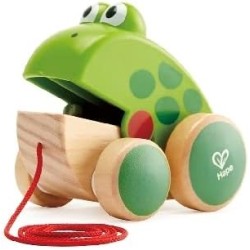 Hape Rana da tirare | In legno e ABS | Ranocchia che apre e chiude la bocca
