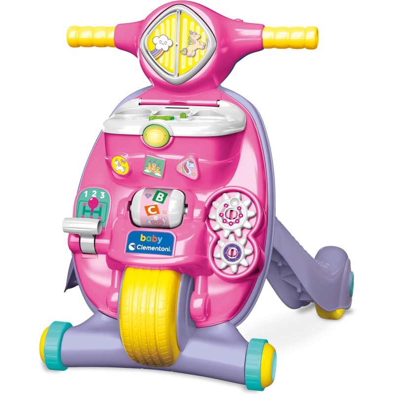 Clementoni Baby - Valentina Unicorno Scooterina 2 in 1, Primi Passi Bambino 9 Mesi, Gioco Prima Infanzia Cavalcabile e Centro a