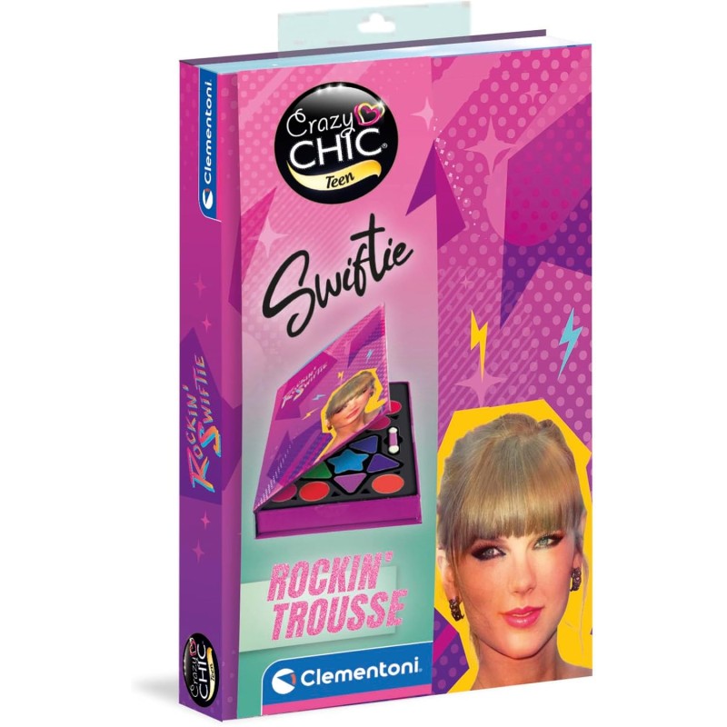 Clementoni Crazy Chic - TS Rock N Makeup Palette, Kit Trucchi Bambina con Ombretti, Lucidalabbra e Applicatori Premium, età 6+,