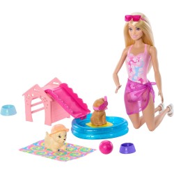 Mattel - Barbie Piscina dei Cuccioli Playset bambola con cagnolini JBF35