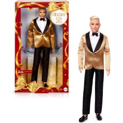 Barbie Signature - Ken Magia delle Feste 2025, bambola da collezione con tuta elegante e giacca dorata, confezione da esporre, 