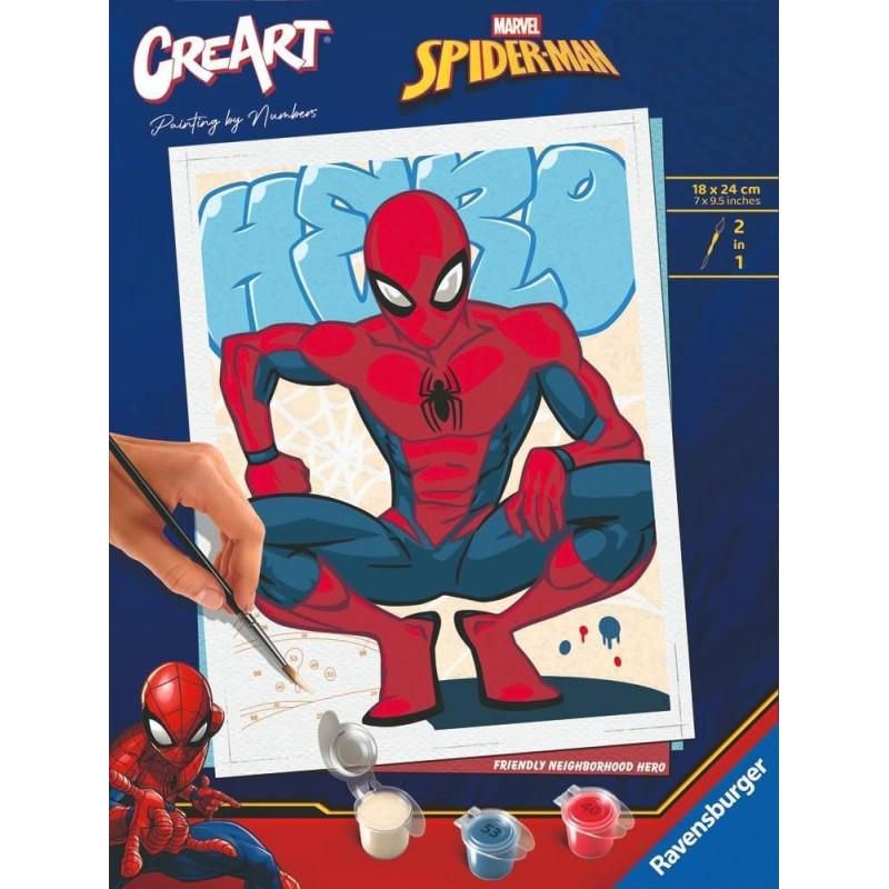 Ravensburger CreArt, Dipingere con i numeri per adulti – Trend Marvel: Ultimate Spider-Man – L eroe del quartiere