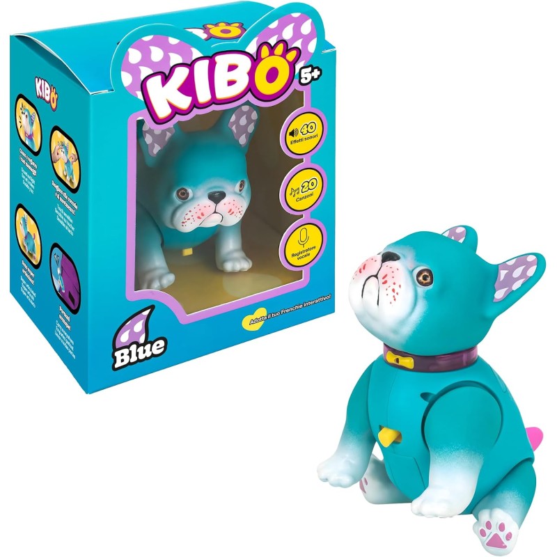 Rocco Giocattoli Kibo Blue, Bulldog Francese Interattivo, per Bambini dai 5 anni in su, Due Modalià di Gioco