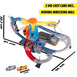 Dickie - Fast & Furious Wrecking Crash Course, Pista Motorizzata con Luci e Suoni, Gru con Palla Demolitrice, 2 Auto Die-Cast I