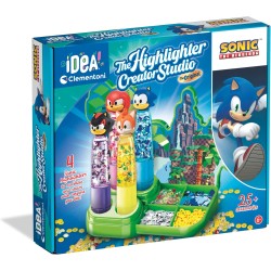 Clementoni Idea - Laboratorio degli Evidenziatori Sonic, Kit Creativo Bambini 6+ Anni, Crea e Personalizza 4 Pennarelli Evidenz