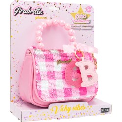 Girabrilla Glamour - Borsetta Vichy Vibes con Paillettes Reversibili, Maniglia con Perle, Tracolla e Charms GB