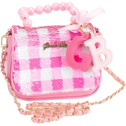 Girabrilla Glamour - Borsetta Vichy Vibes con Paillettes Reversibili, Maniglia con Perle, Tracolla e Charms GB