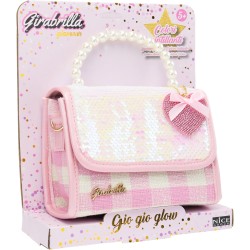 Girabrilla Glamour - Borsetta Gio Gio Glow con Paillettes Reversibili, Maglia con Perle, Tracolla e Charms Cuore