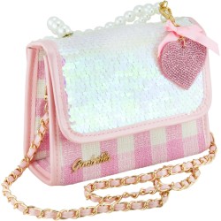 Girabrilla Glamour - Borsetta Gio Gio Glow con Paillettes Reversibili, Maglia con Perle, Tracolla e Charms Cuore