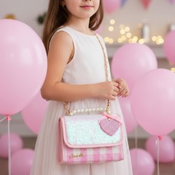 Girabrilla Glamour - Borsetta Gio Gio Glow con Paillettes Reversibili, Maglia con Perle, Tracolla e Charms Cuore